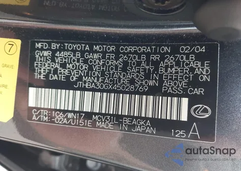 2004 Lexus Es 330 from USA, damaged, VIN JTHBA30GX45028769
